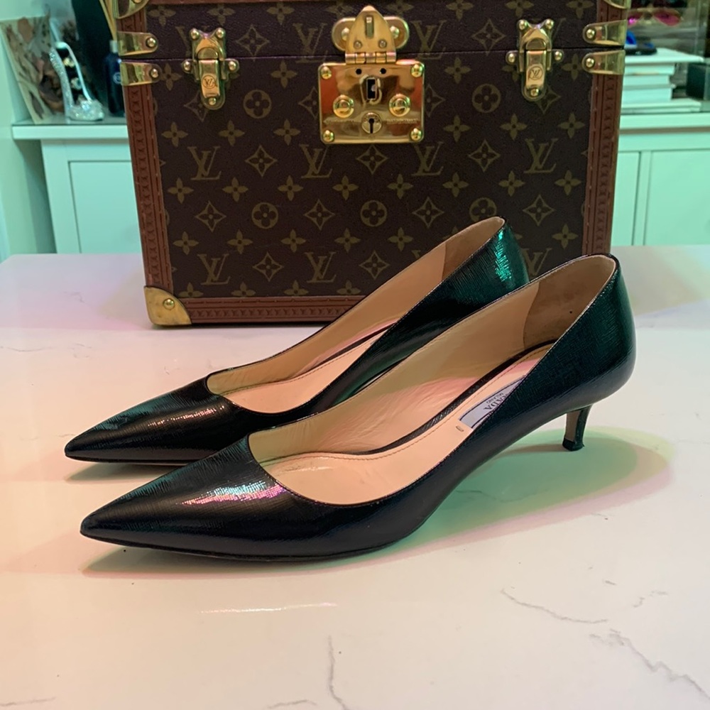 Prada Patent Leather Black Toe Pumps EU 40